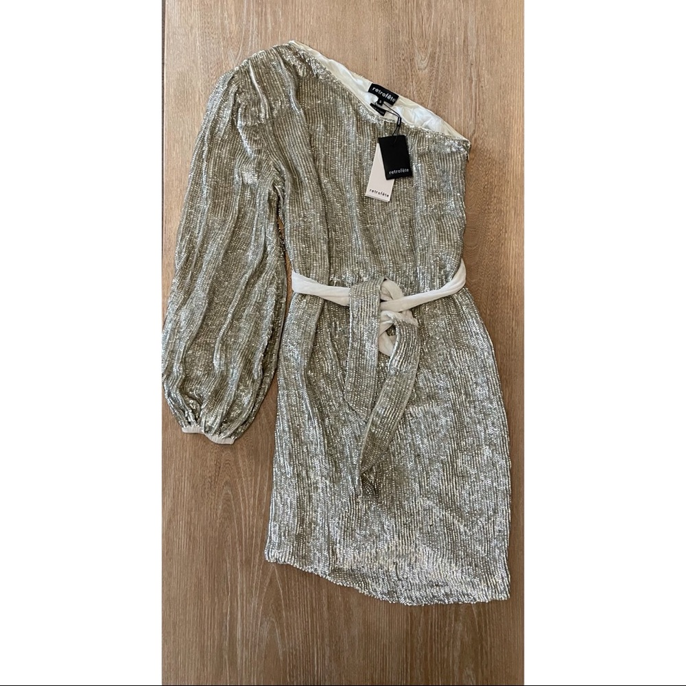 NWT S/M Retrofete asymmetrical one shoulder sequin dress